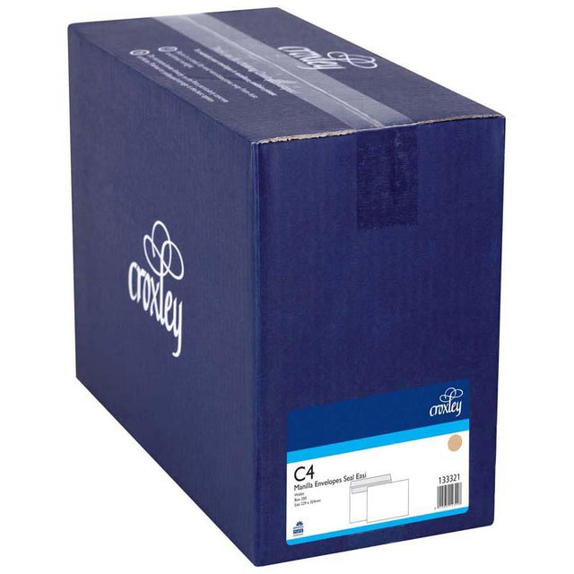 Croxley C4 manilla envelopes with Easi Wallet seal for secure document storage, 250-pack, ideal for A4 size papers.