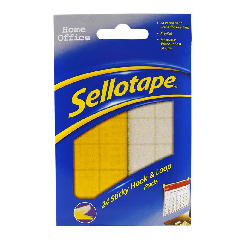 Self-adhesive 20mm Sticky Hook & Loop Pads, 24 pack, for strong, permanent holds on various surfaces.