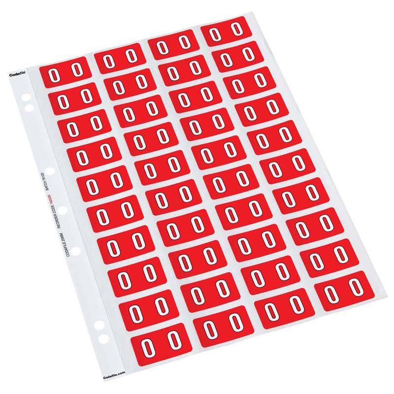 Codafile Label Numeric 0 25mm Pack 5 Sheets