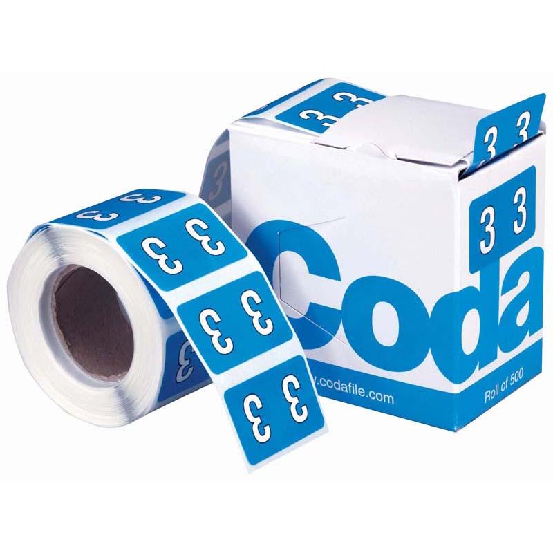 Codafile Label Numeric 3 25mm Roll 500