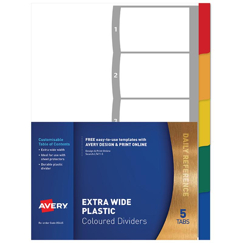 Avery Dividers A4 5 Tab Coloured PP Extra Wide