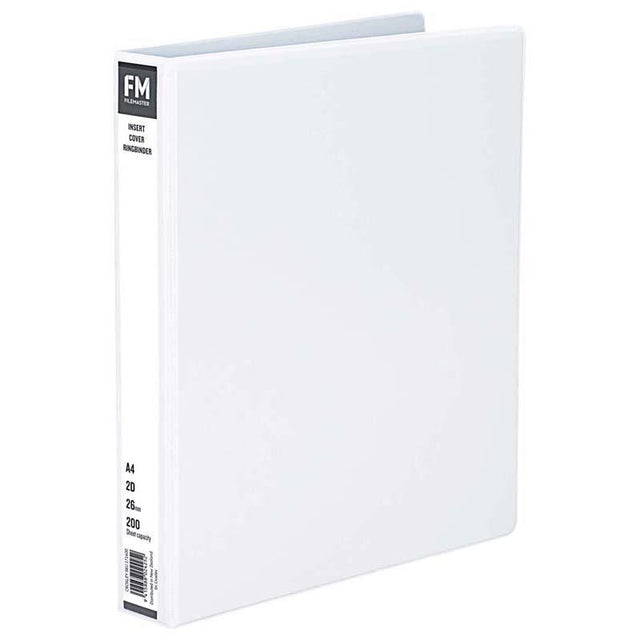 FM Binder Overlay A4 with 26mm rings and white insert cover for secure document organization, fits 200 sheets.