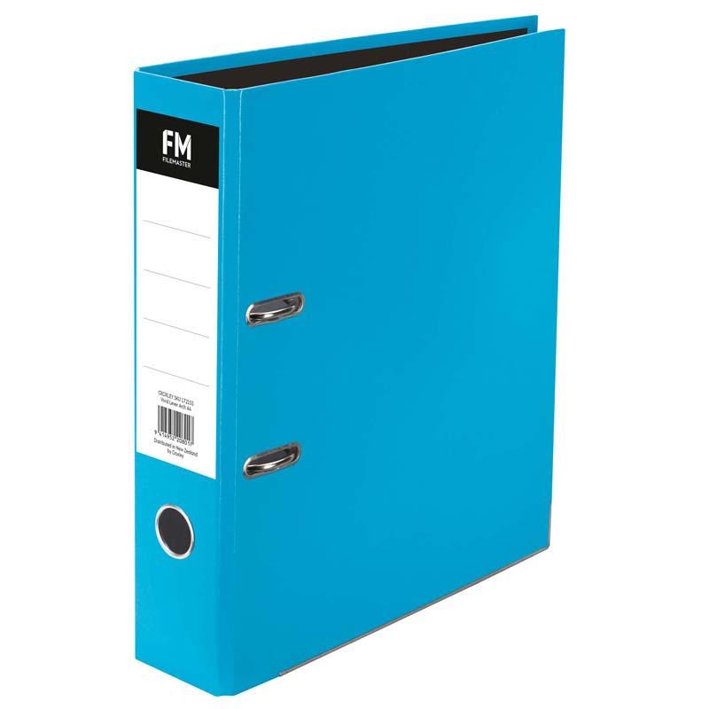 FM Binder Vivid Ice Blue A4 Lever Arch for stylish document organization, holds up to 375 sheets, features durable glossy cover.