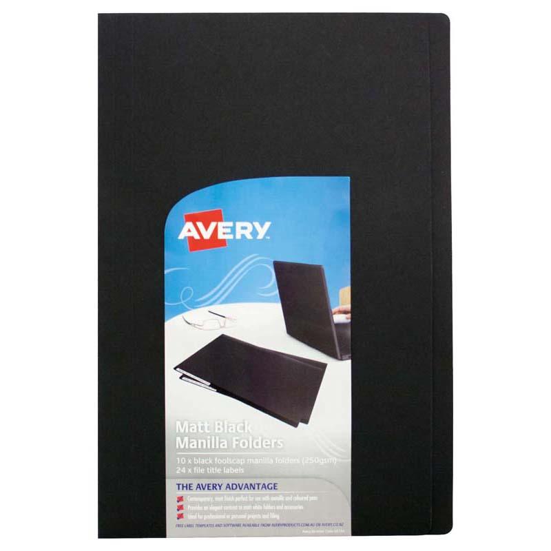 Avery File Folder Black 250gsm Foolscap Pack 10