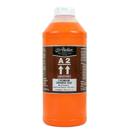 Vibrant 1 Litre A2 Heavybody Acrylic in Cadmium Orange Hue, ideal for vivid paintings with rich pigmentation and exceptional coverage.