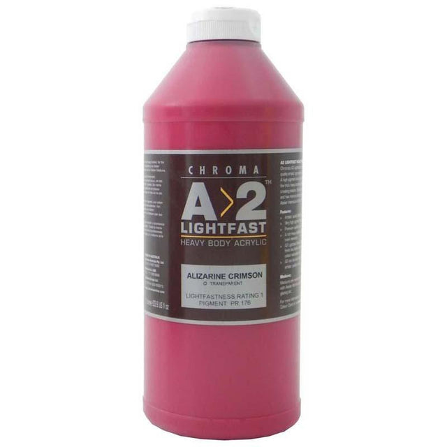 A2 Lightfast Heavybody Acrylic 1 Litre in Alizarine Crimson, vibrant color, heavybody consistency, long-lasting and versatile for artists.