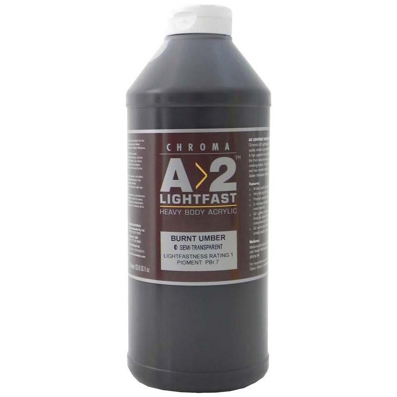 1 Litre tube of A2 Lightfast Heavybody Acrylic paint in Burnt Umber, ideal for rich textures and long-lasting color in art.