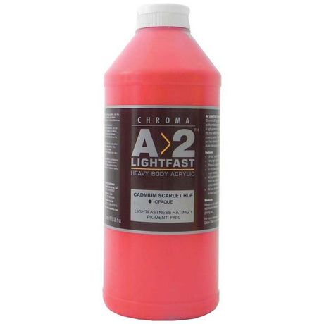 A2 Lightfast Heavybody Acrylic 1L in Cadmium Scarlet, vibrant and lightfast paint for rich textures and artworks.