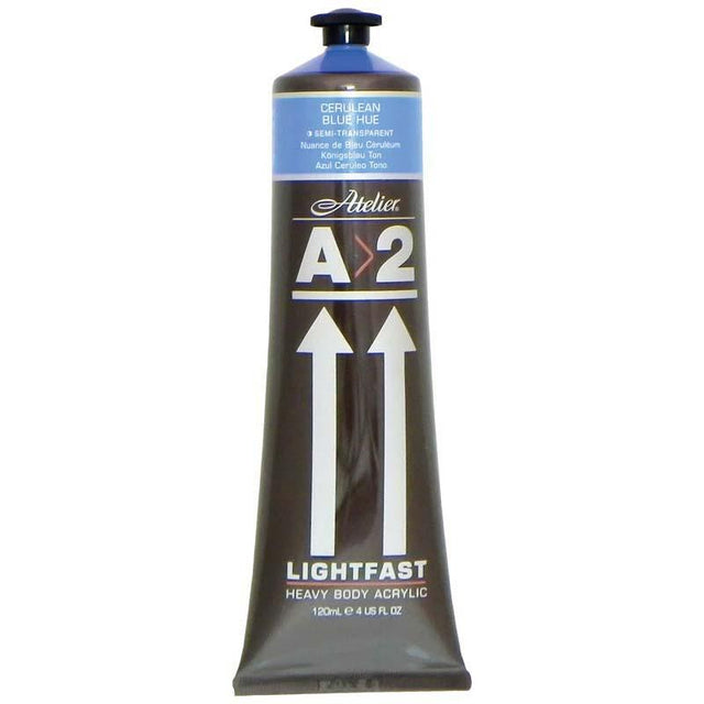 A2 Lightfast Heavybody Acrylic 120ml in vibrant Cerulean Blue for rich colors and lasting quality in artistic projects.