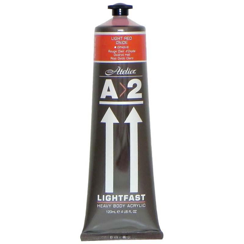 A2 Lightfast Heavybody Acrylic in Light Red Oxide, 120ml, offers rich color, excellent texture, and enduring lightfastness for artists.