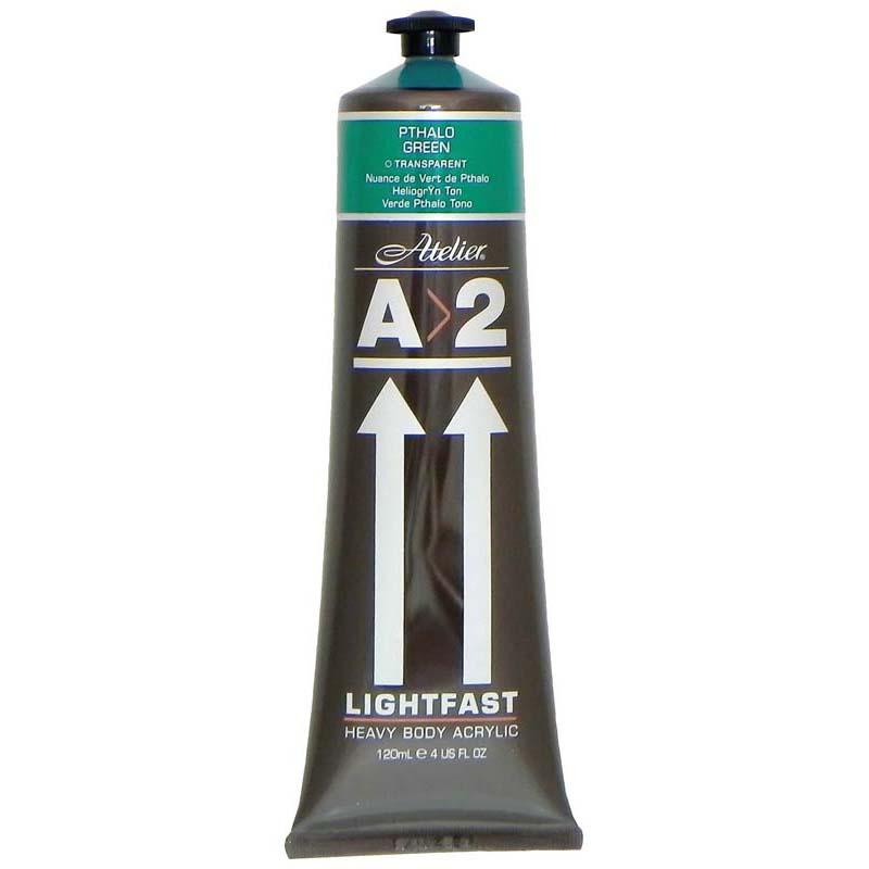 A2 Lightfast Heavybody Acrylic 120ml in Pthalo Green, ideal for vibrant landscapes and smooth application on various surfaces.