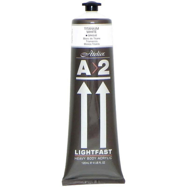 A2 Lightfast Heavybody Acrylic 120ml Titanium White, ideal for artists with excellent lightfastness and rich opacity.