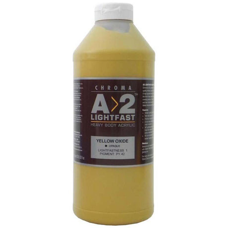 A2 Lightfast Heavybody Acrylic in Yellow Oxide, 1 litre, durable paint for vibrant art on canvas, wood, and paper.