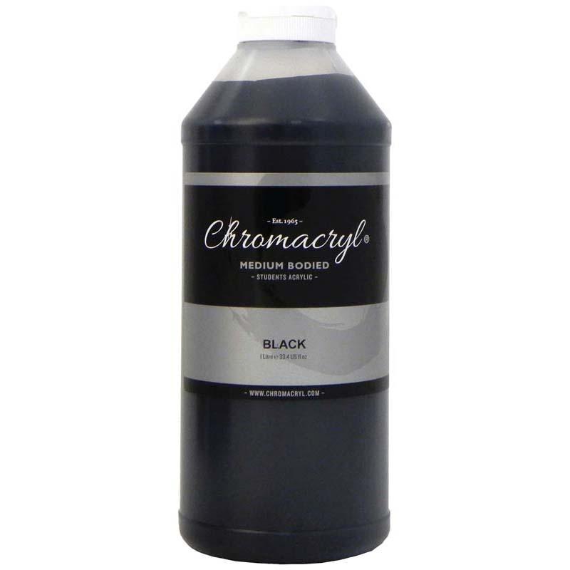 Chromacryl 1 Litre Black Acrylic Paint for students, non-toxic, quick-drying, versatile for various surfaces and mediums.