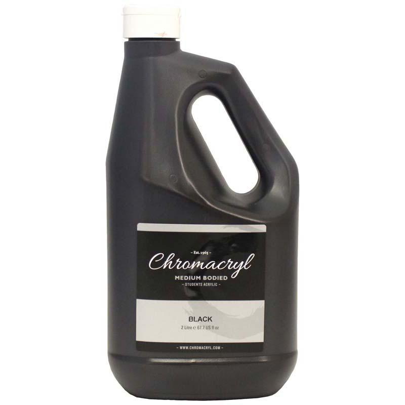 Chromacryl Acrylic Paint 2 Litre in Black, premium quality for artists, non-toxic, quick-drying, ideal for various surfaces.