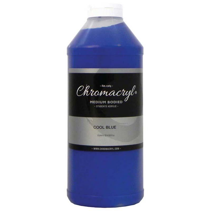 Chromacryl Acrylic Paint in Cool Blue, 1 Litre, vibrant, non-toxic, quick-drying, perfect for various surfaces and techniques.