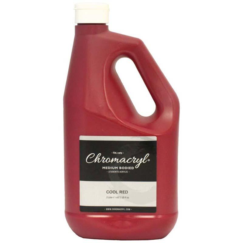 Vibrant 2L Cool Red Chromacryl Acrylic Paint for students, safe, quick-drying, ideal for various surfaces and projects.