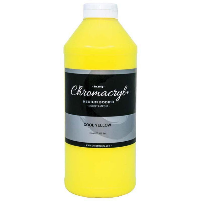 Chromacryl Acrylic Paint in vibrant Cool Yellow, 1-litre bottle, perfect for students and artists, non-toxic and quick-drying.