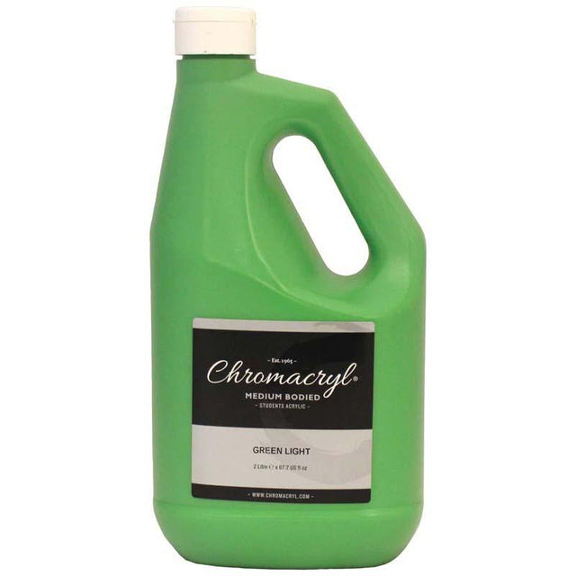 2-litre bottle of Chromacryl Light Green Acrylic Paint, perfect for vibrant artistic projects with easy clean-up.