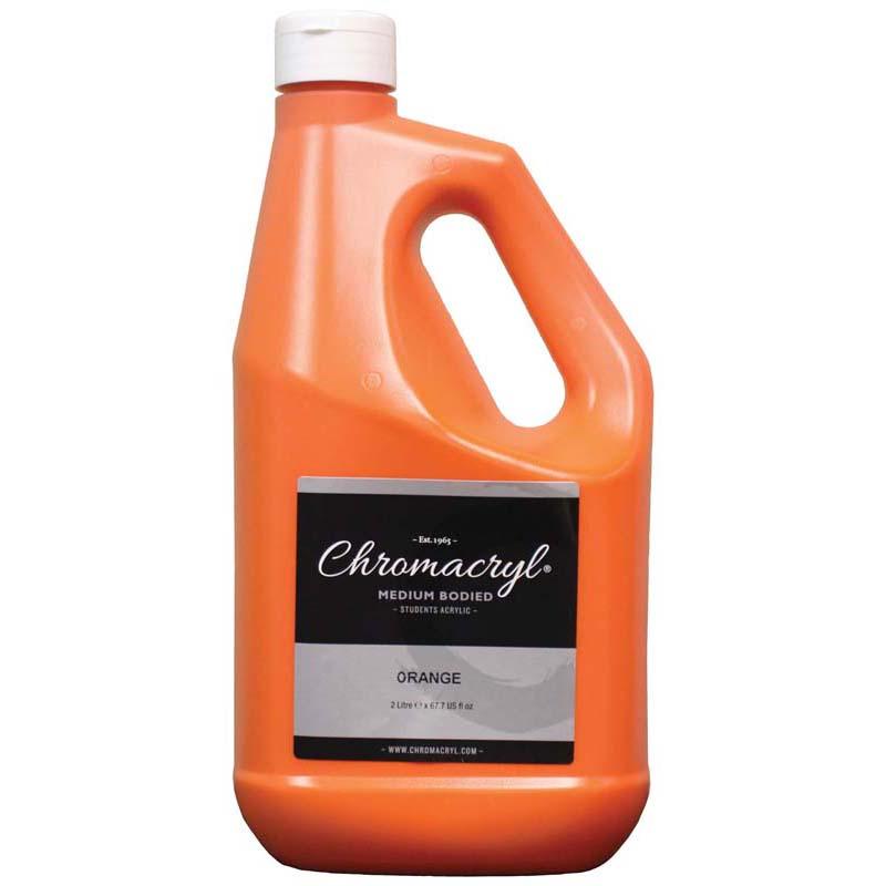 Vibrant 2 Litre Chromacryl Orange Acrylic Paint for students, ideal for diverse surfaces and easy cleanup.