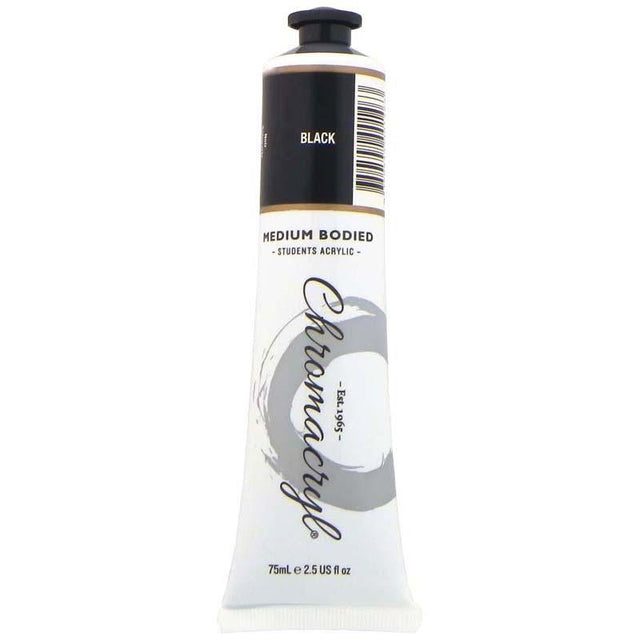 75ml Chromacryl Black Acrylic Paint, versatile, non-toxic, quick-drying, ideal for various surfaces and projects.