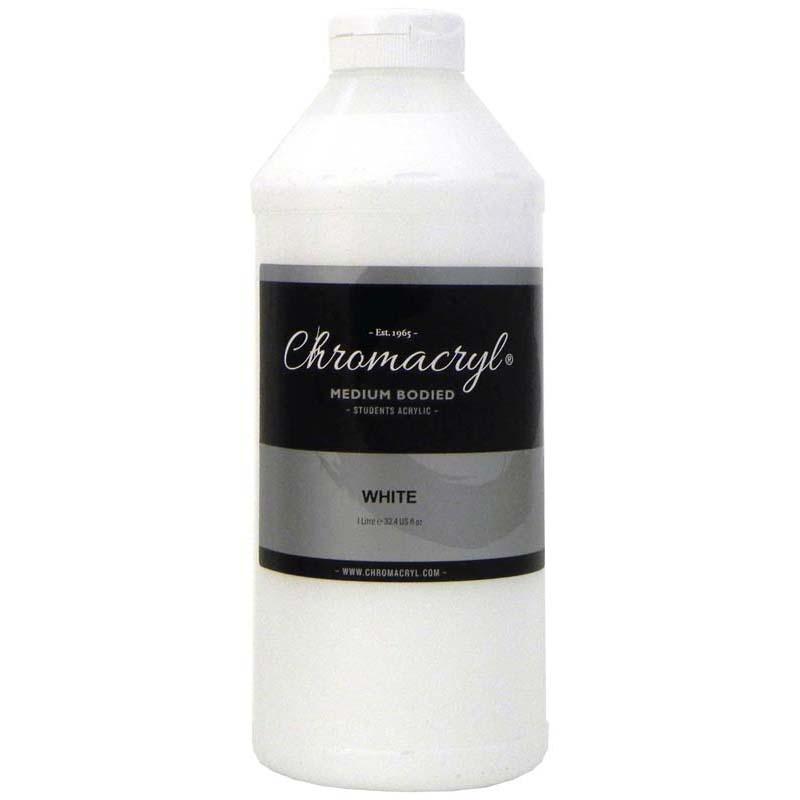 Chromacryl Acrylic Paint 1 Litre in White, perfect for students and artists, offers high pigmentation and versatile use.