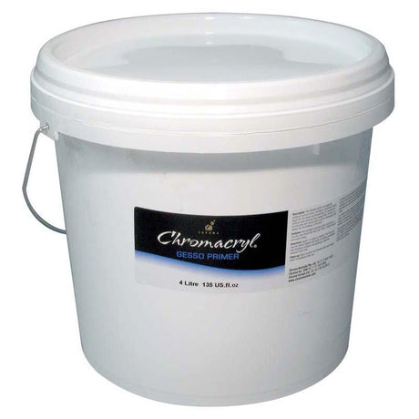 Chromacryl Medium 4 Litre Gesso Primer, a versatile white acrylic primer for preparing surfaces before painting.