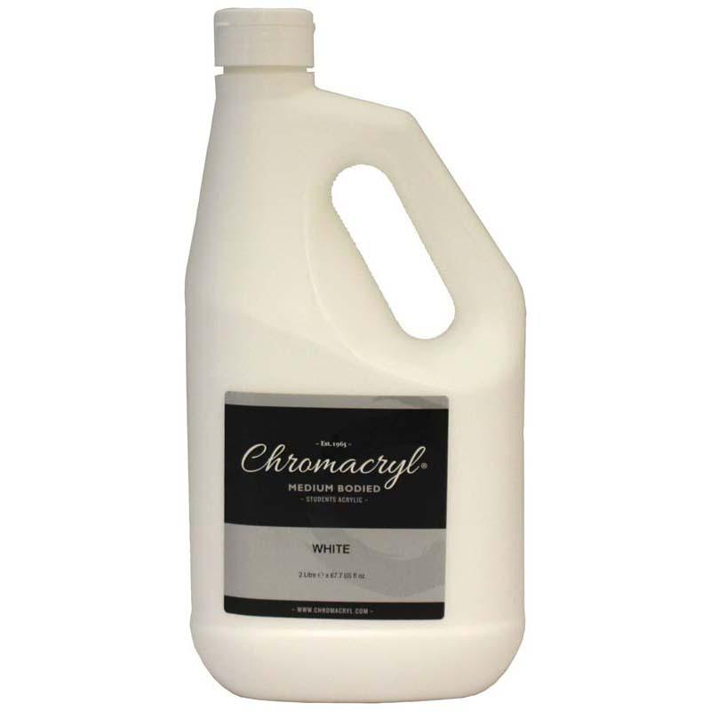 Chromacryl Acrylic Paint Student 2 Litre White, non-toxic, quick-drying, ideal for diverse art projects and easy cleanup.