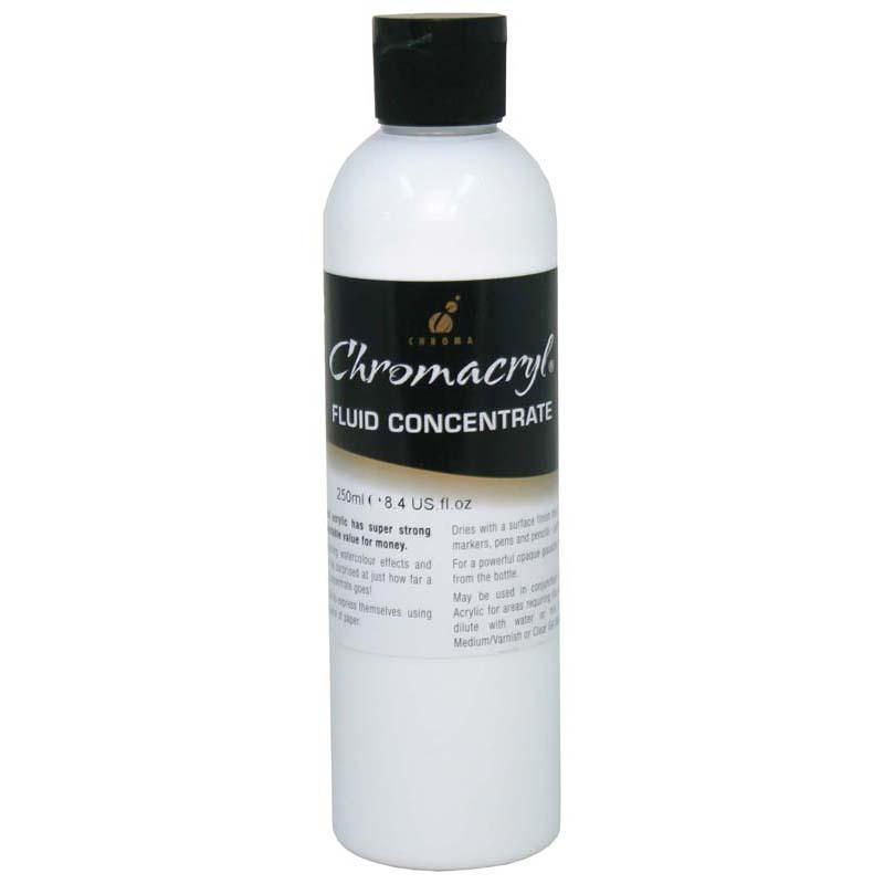 Chromacryl Fluid Concentrate White 250ml, a premium non-toxic acrylic paint for versatile artistic techniques and vibrant color.