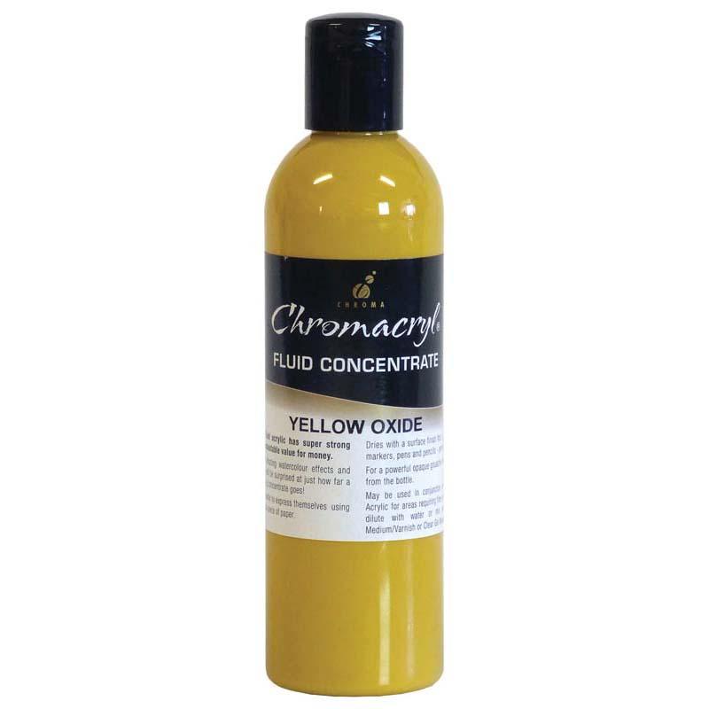 Rich yellow oxide fluid acrylic paint in 250ml, ideal for artists and students, versatile and non-toxic for various surfaces.