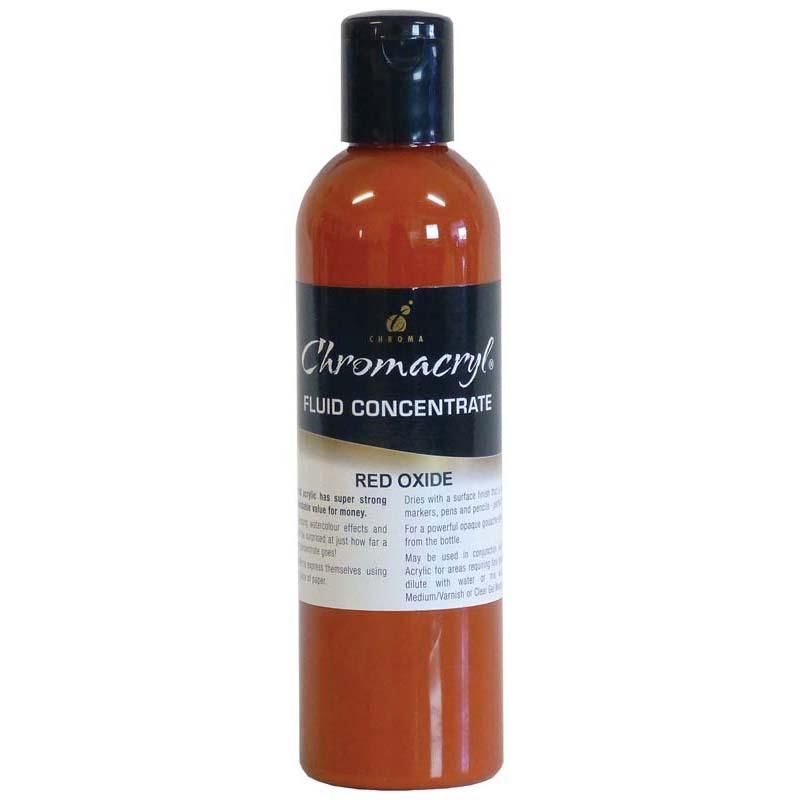 Vibrant Chromacryl Fluid Concentrate Red Oxide 250ml paint for artists, ideal for mixed media and layering effects.