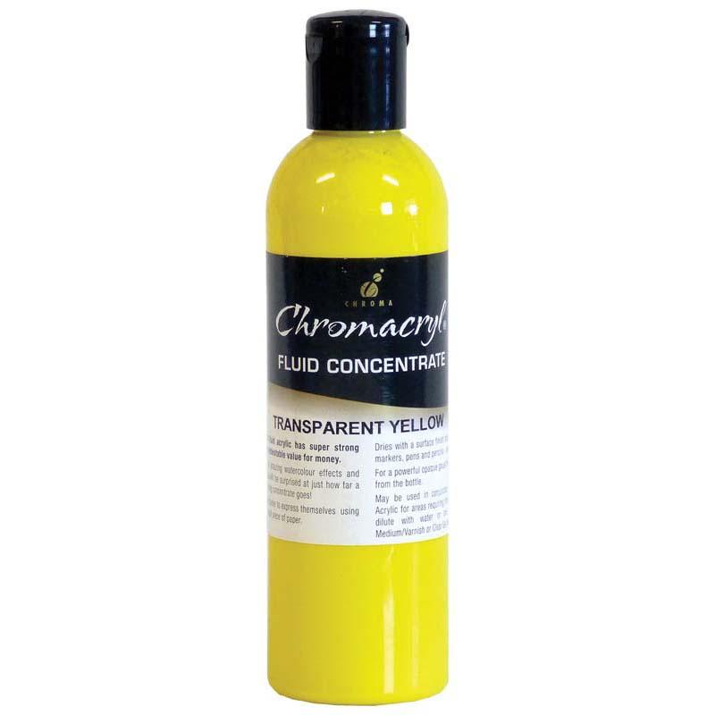 Vibrant Chromacryl Fluid Concentrate Trans Yellow 250ml, ideal for bold artistic projects and easy application.