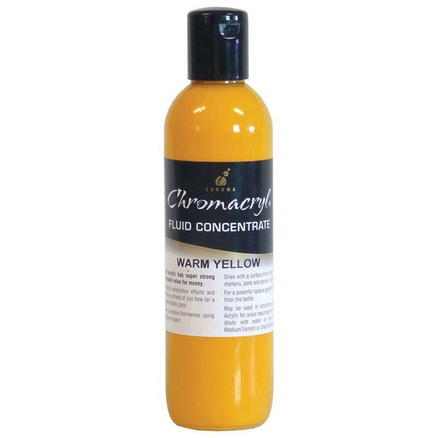 Chromacryl Fluid Concentrate in Warm Yellow 250ml, vibrant liquid acrylic paint for versatile artistic techniques.