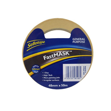 Sellotape FastMask 48mmx50m, strong adhesive masking tape for precise painting and decorating results.