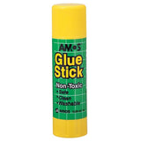 Amos Glue Stick 8gm Small, a non-toxic, washable adhesive ideal for arts, crafts, and school projects.