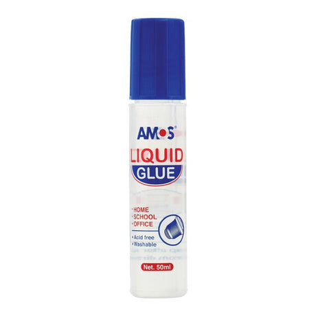 Amos Liquid Glue 50ml, a versatile acid-free adhesive for craft projects, dries clear and features a precision dobber applicator.