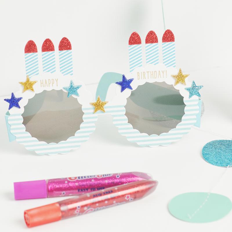 Amos Glitter Glue Neon Colours Pack of 5 includes vibrant yellow, orange, pink, green, and blue glitter for creative projects.