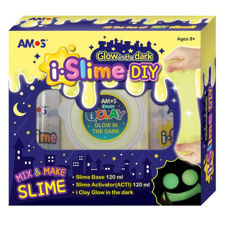 Amos i.Slime DIY kit with glow-in-the-dark slime for creative fun and educational play for all ages.