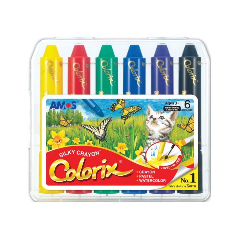 Amos Colorix Silky Crayon Pack of 6 features vibrant, blendable colors for crayon, pastel, and watercolor use.