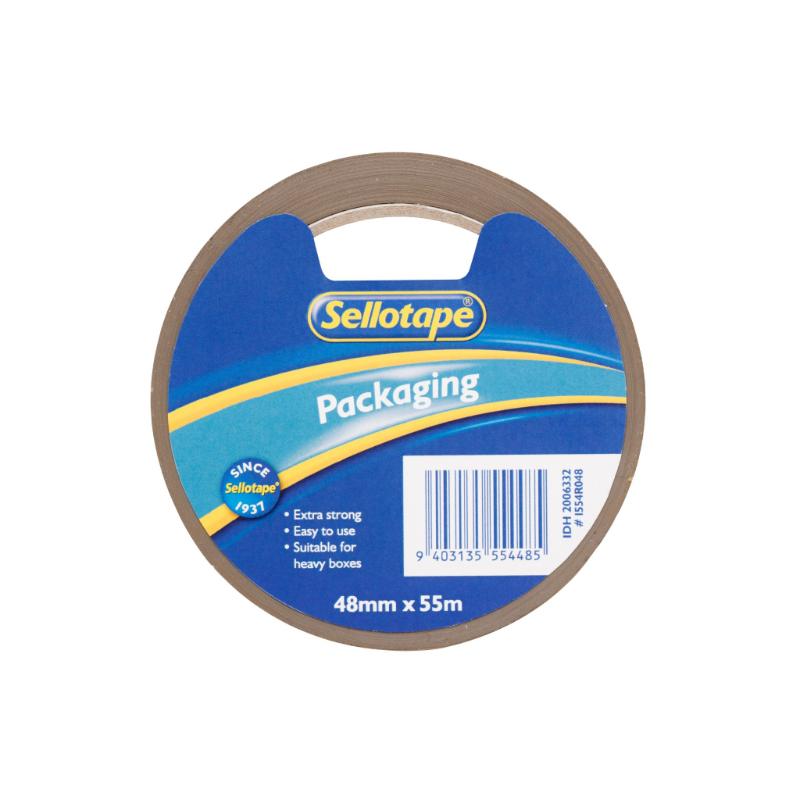 Sellotape 1554R Vinyl Brown tape, 48mm wide and 55m long, ideal for strong sealing of packages and boxes.