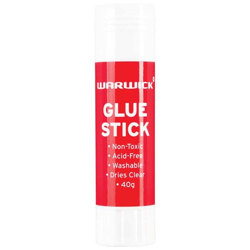 Warwick 40gm Glue Stick, non-toxic adhesive for crafts, projects, and school tasks with clean application and strong bond.