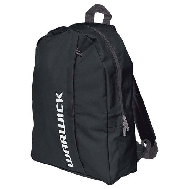 Stylish black Warwick School Backpack with padded straps, durable fabric, and convenient pockets for organization.