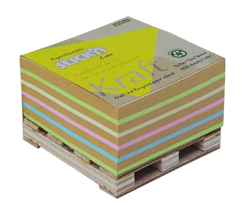 Stick'n Note Cube 76x76mm 400 Sheets Kraft Neon Assorted