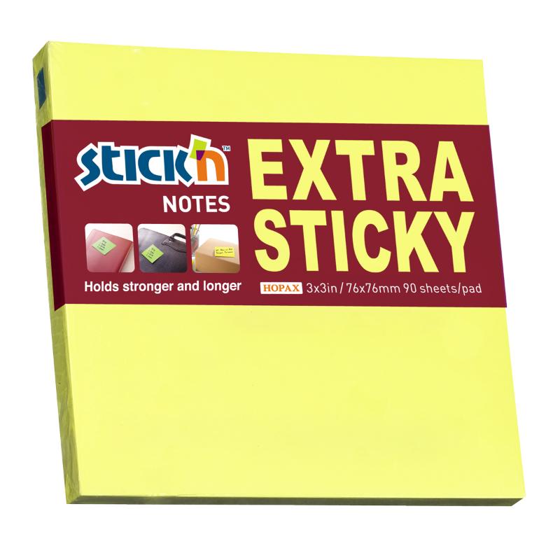 Neon Lemon sticky notes, 76x76mm, 90 sheets, extra sticky for reliable organization and vibrant reminders.