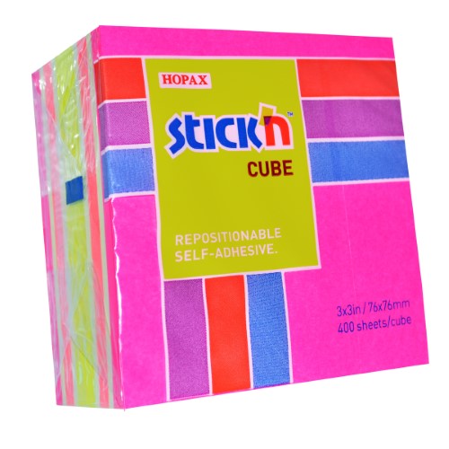 Stick'n Cube 76x76mm 400 sheets Magenta &amp; Assorted Neon