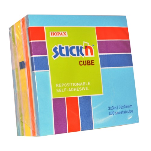 Stick'n Cube 76x76mm 400 sheets Blue &amp; Assorted Brights