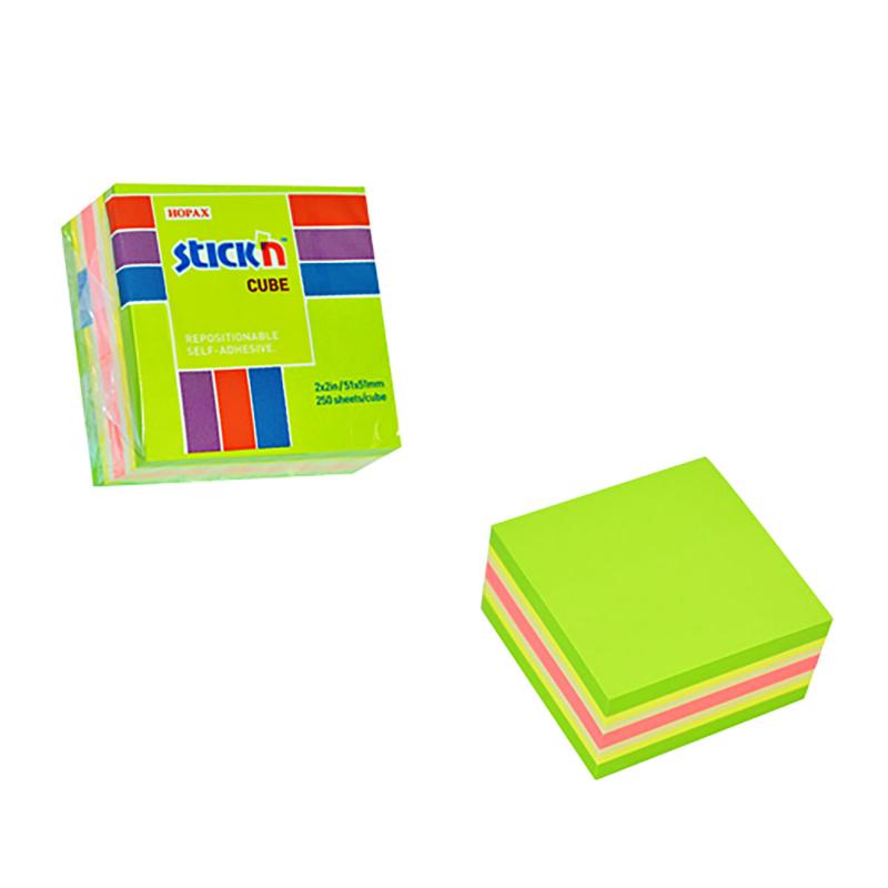 Stick'n Note Cube 51x51mm 250 Sheets Neon & Pastel Mix Lime Front