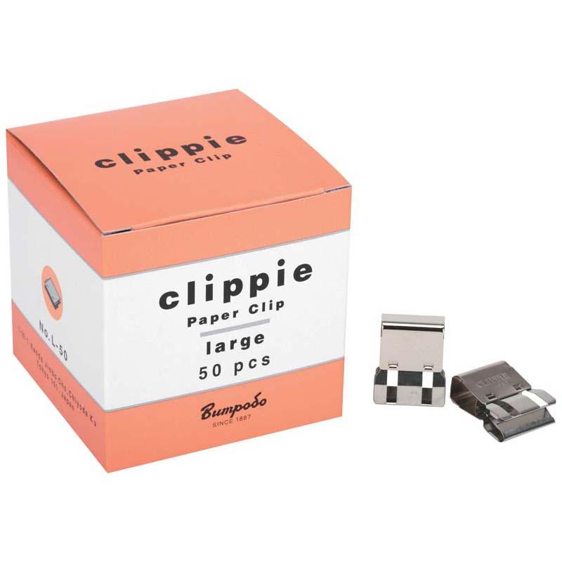 Clippie Paper Clip Slide Large Box of 50 metal clips for organizing thick documents sustainably in stylish silver.