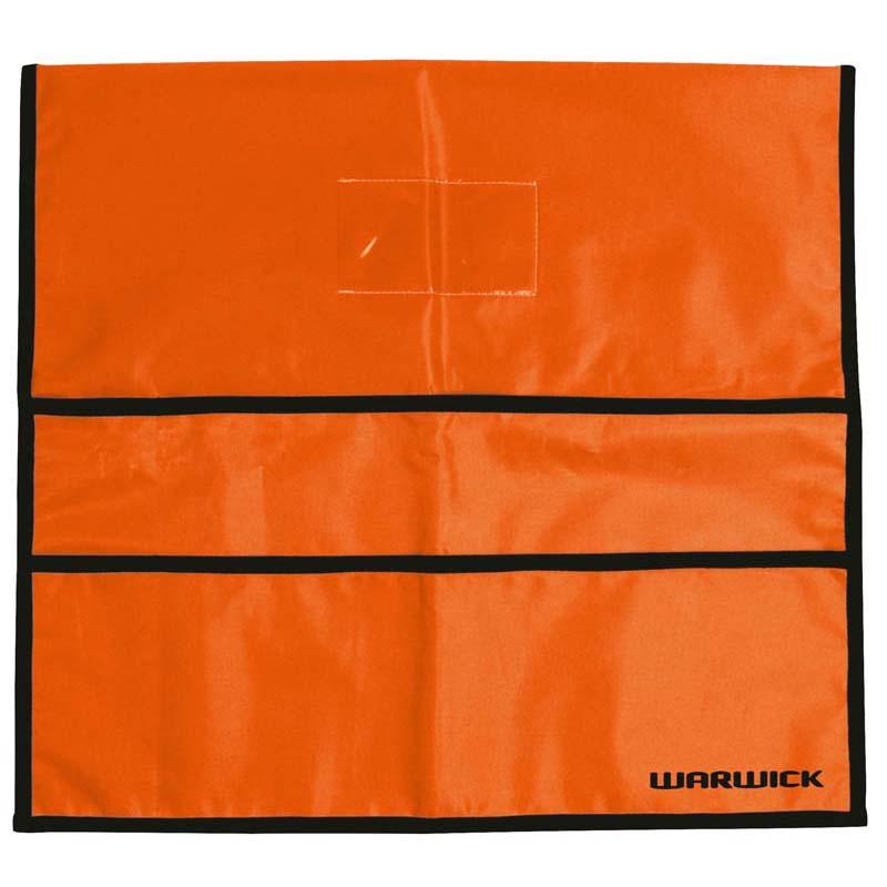 Fluoro orange Warwick Chair Bag with four compartments for organized classroom storage and a PVC name badge holder.