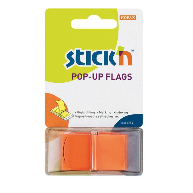 Vibrant orange neon sticky flags for easy document marking and organization, pack of 50 sheets, 45x25mm size.